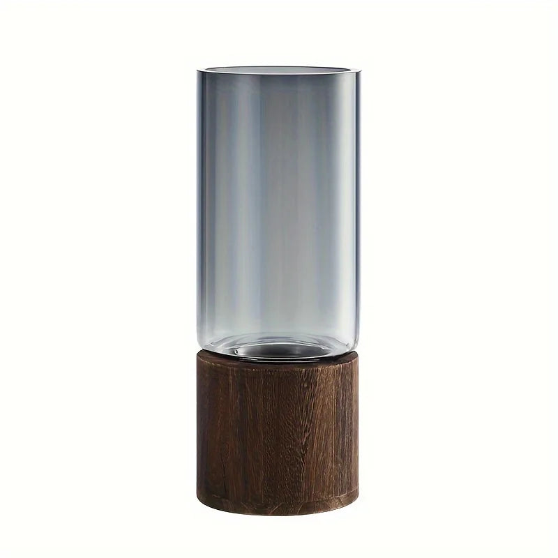 Vase en verre avec base en bois – Élégance naturelle