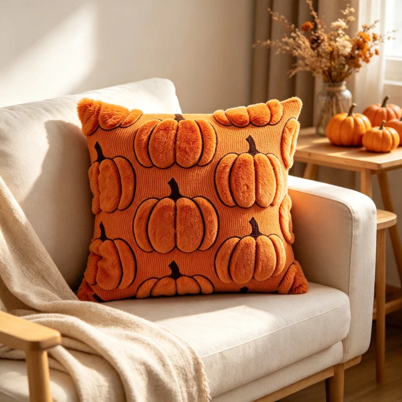 Housse de Coussin Citrouille 3D – Automne 🎃🍂