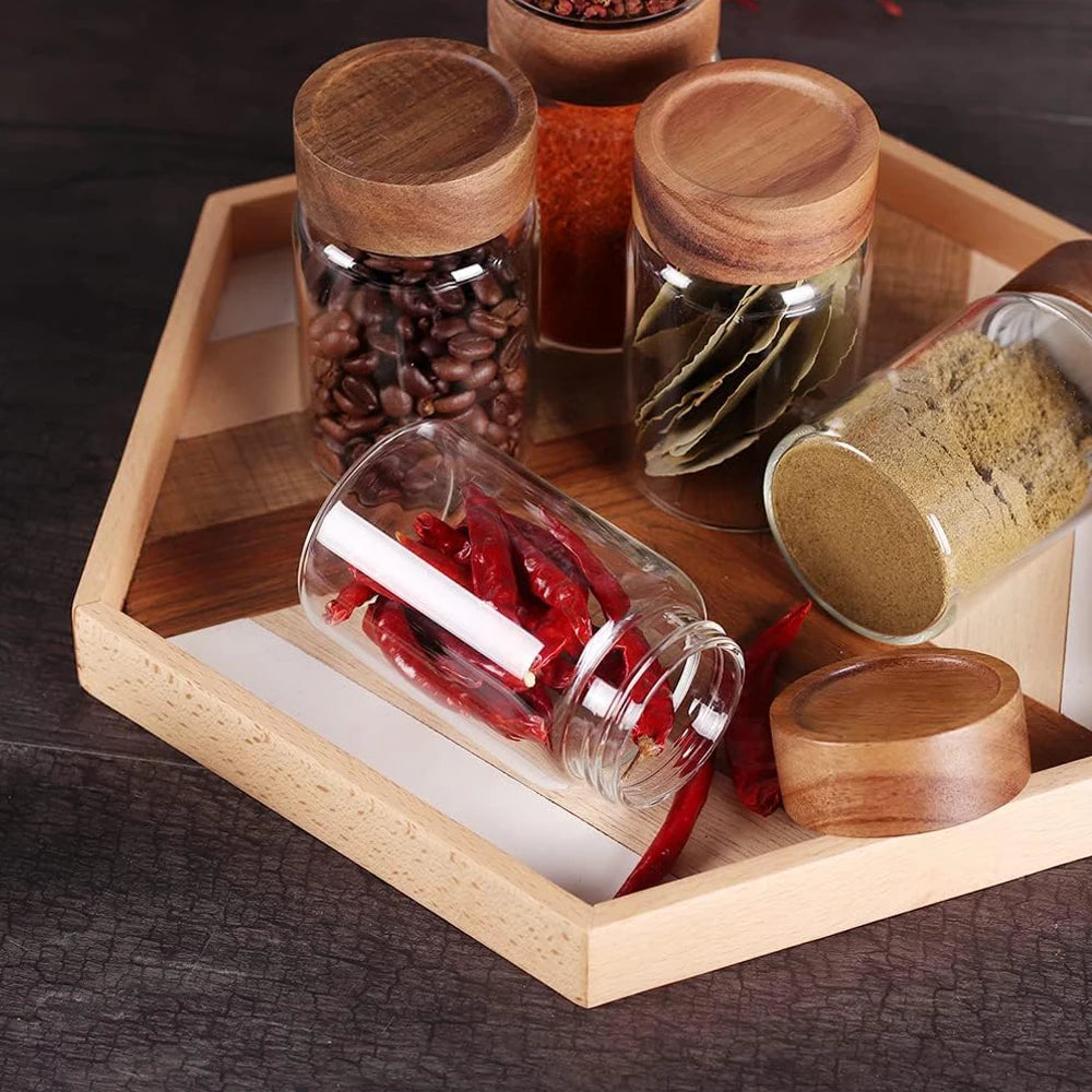 Lot de Bocaux Hermétiques en Verre avec Couvercle en Bois