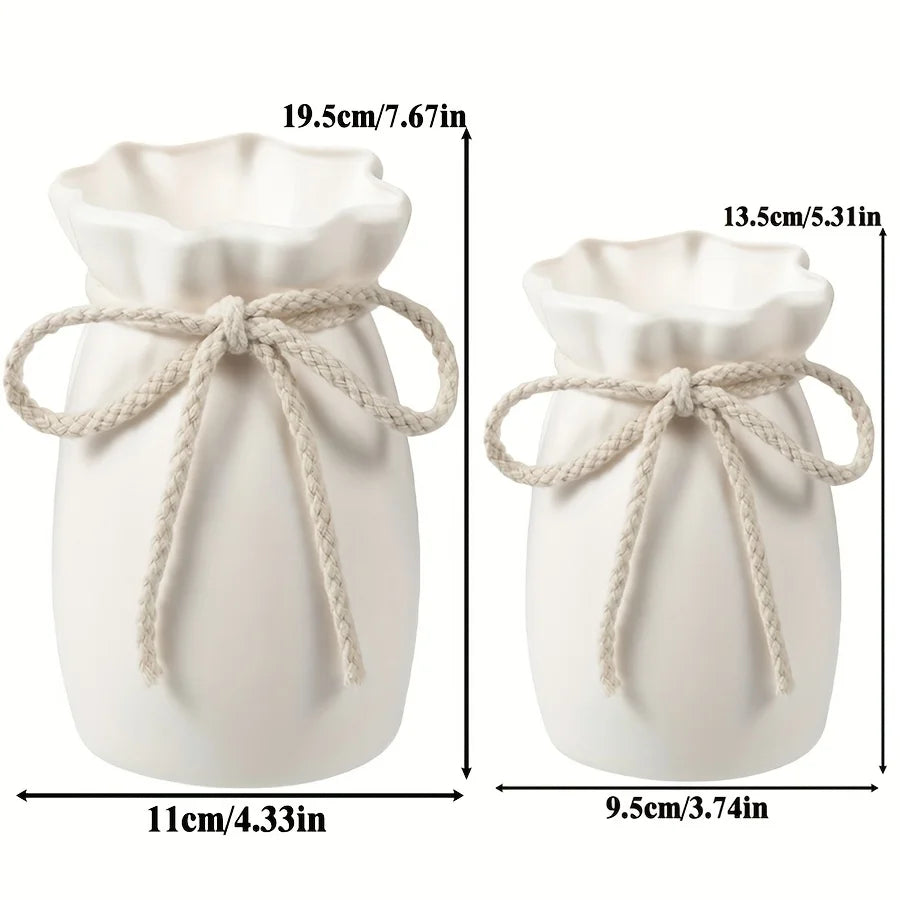 Vase décoratif en plastique bohème avec corde effet céramique