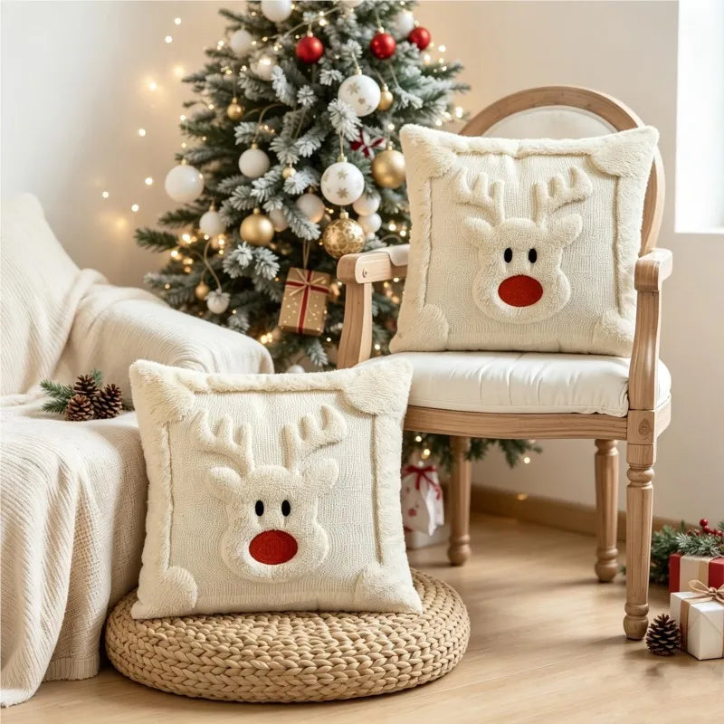 Housse de coussin de Noël renne crème 45 × 45 cm