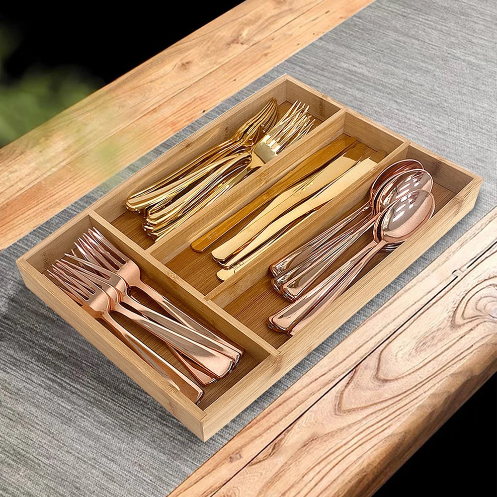 Organisateur de tiroir à couverts en bambou extensible