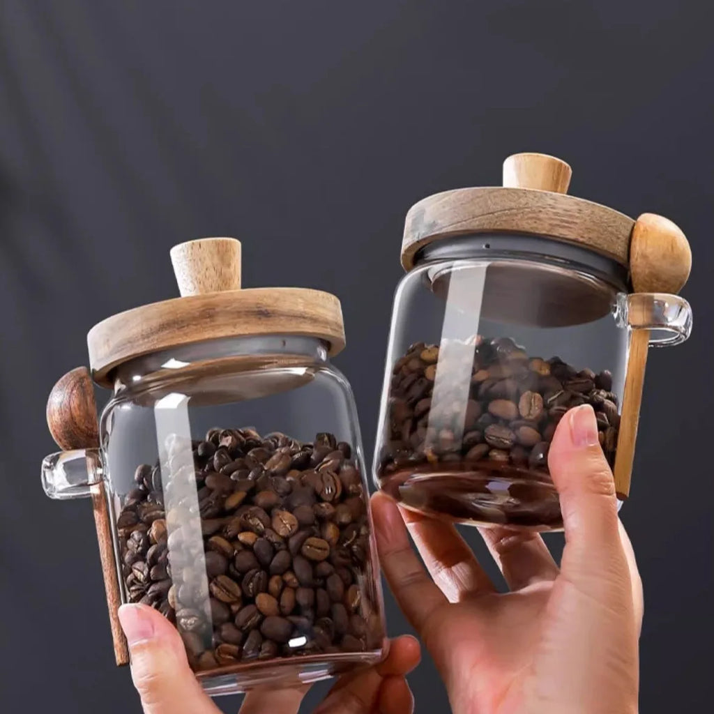 Bocal Hermétique en Verre avec Cuillère et Couvercle en Bois