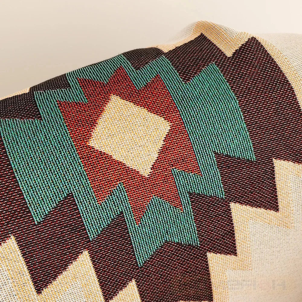 Plaid bohème à motifs aztèques avec franges