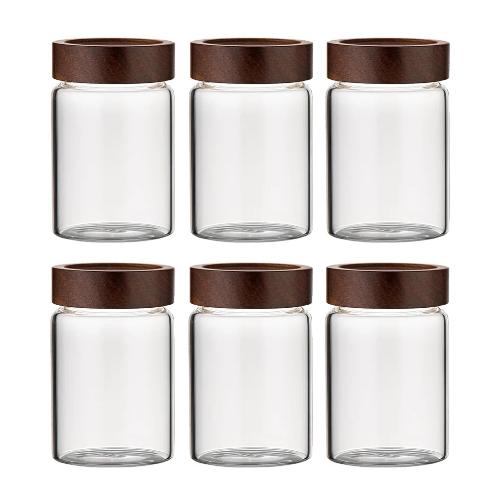 Lot de Bocaux Hermétiques en Verre avec Couvercle en Bois
