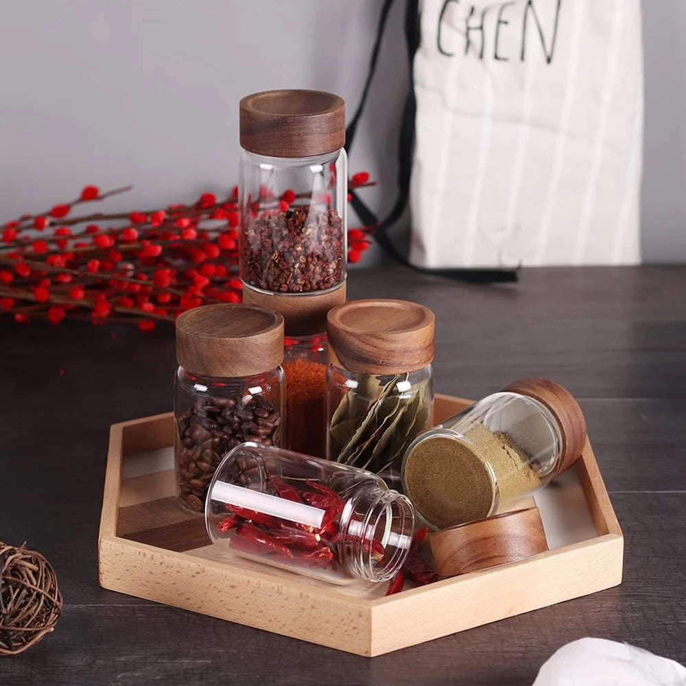 Lot de Bocaux Hermétiques en Verre avec Couvercle en Bois