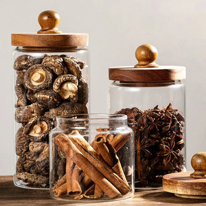 Bocal Hermétique en Verre avec Couvercle en Bois – Conservation Élégante