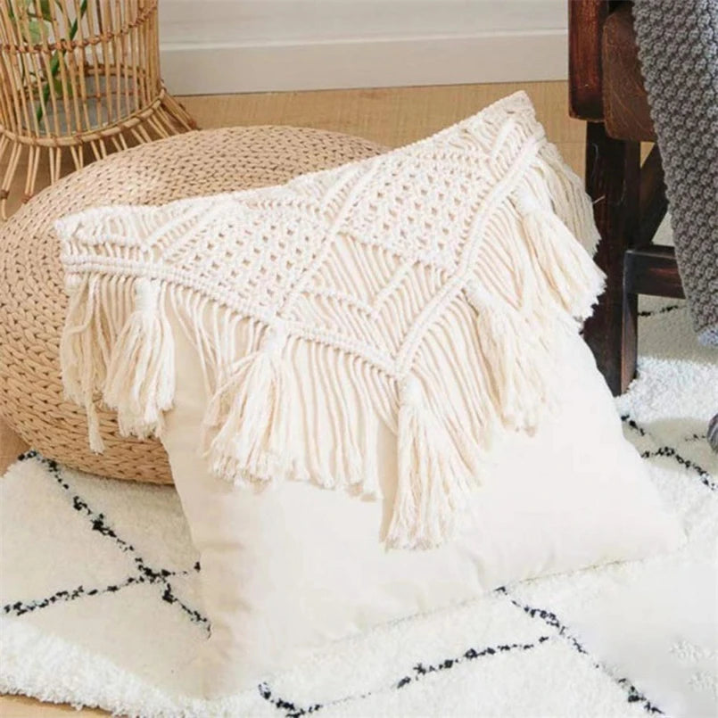 Housse de coussin bohème à franges 🤍