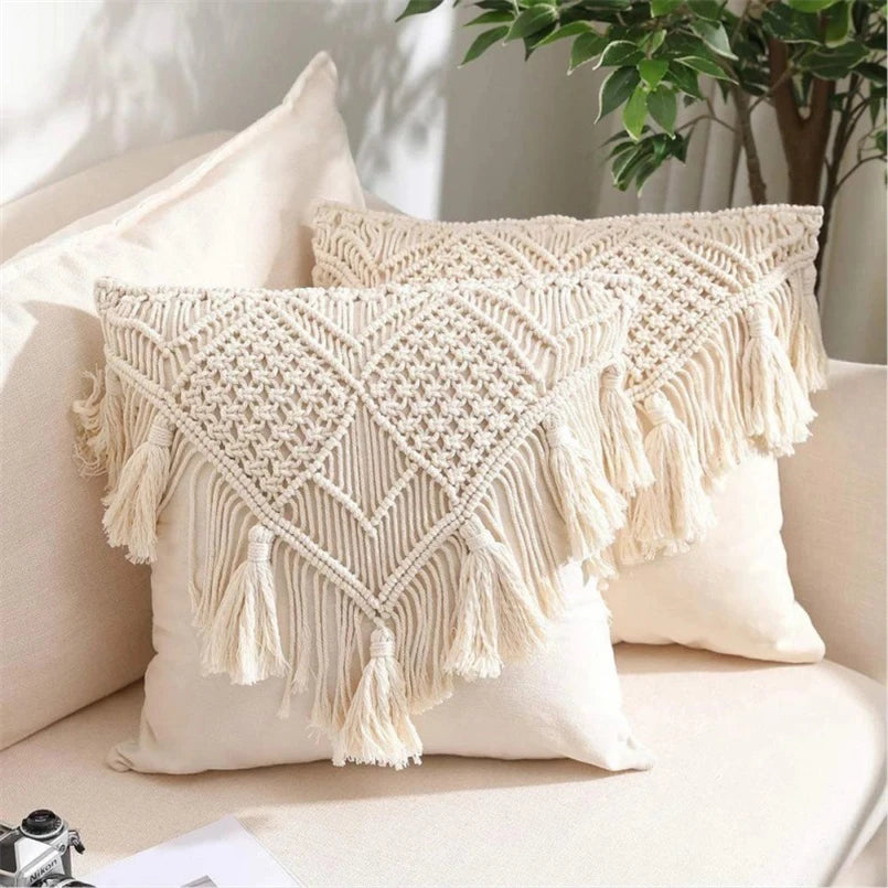 Housse de coussin bohème à franges 🤍