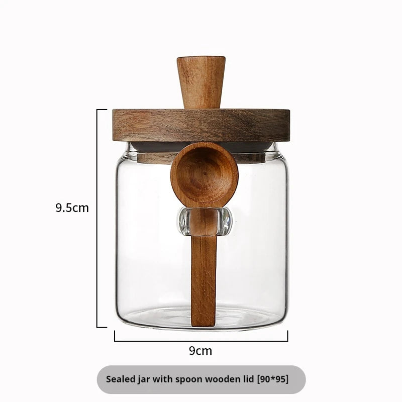 Bocal Hermétique en Verre avec Cuillère et Couvercle en Bois