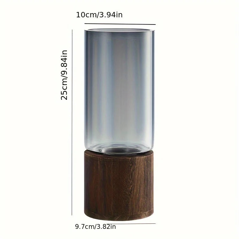Vase en verre avec base en bois – Élégance naturelle