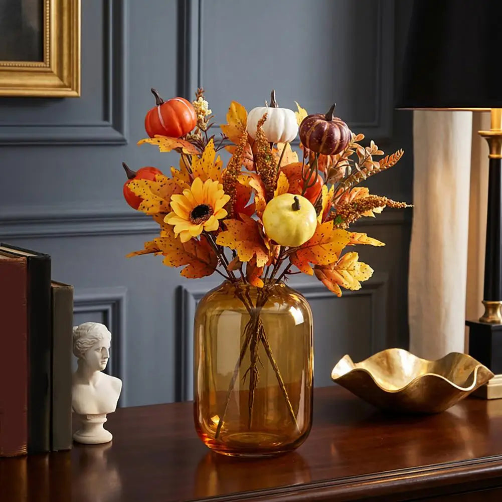Bouquet d’Automne Artificiel – Citrouilles, Fleurs & Feuilles 🍂🎃