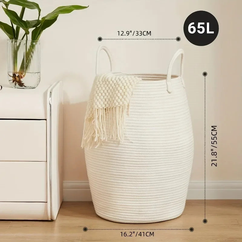 Grand panier de rangement en coton tressé – Style bohème