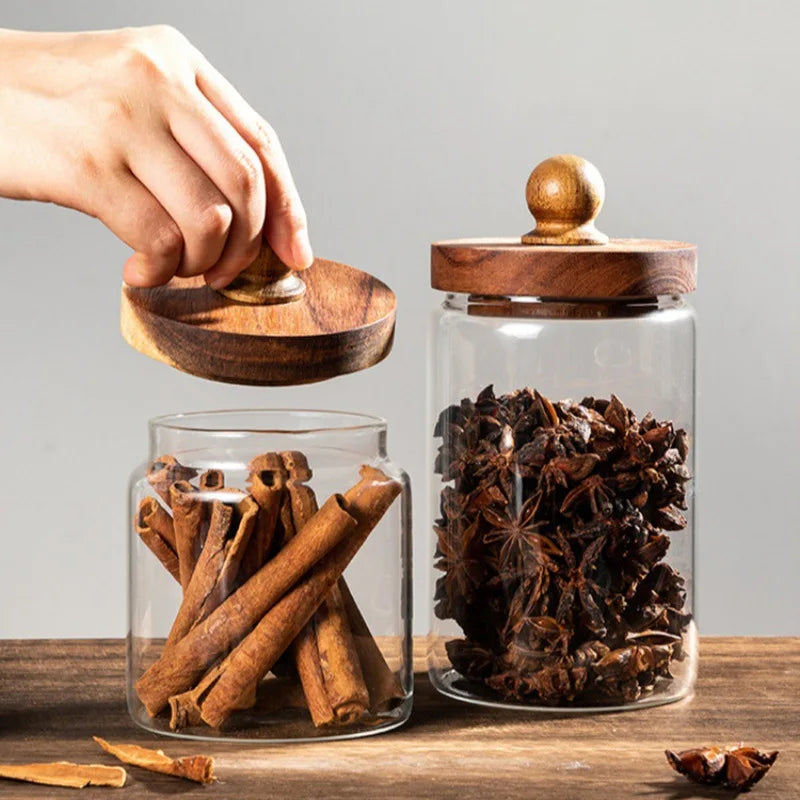 Bocal Hermétique en Verre avec Couvercle en Bois – Conservation Élégante