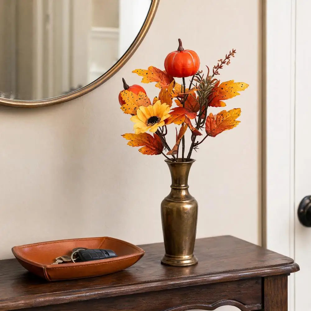 Bouquet d’Automne Artificiel – Citrouilles, Fleurs & Feuilles 🍂🎃