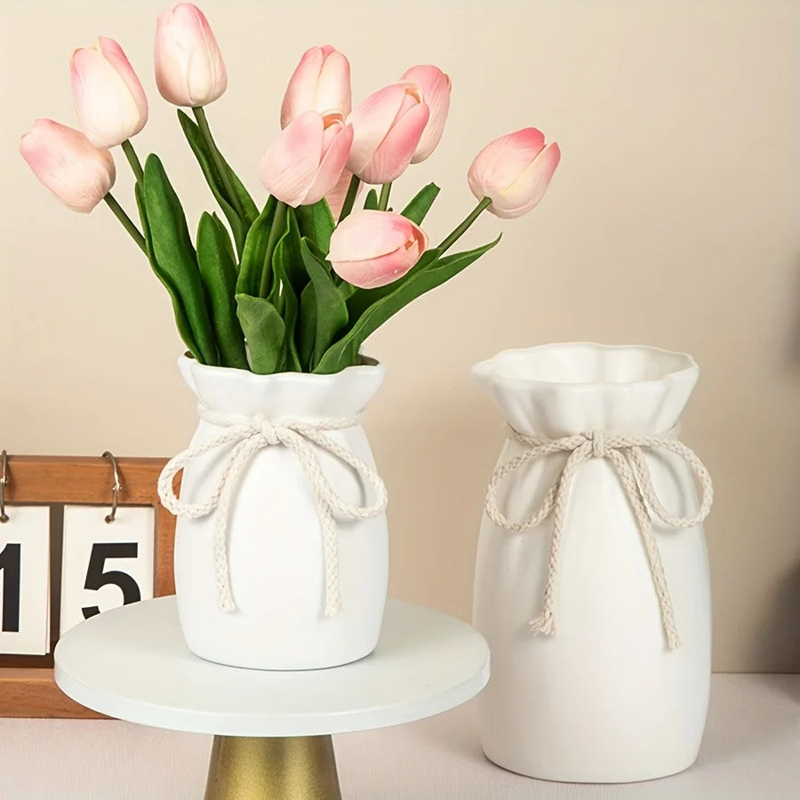 Vase décoratif en plastique bohème avec corde effet céramique