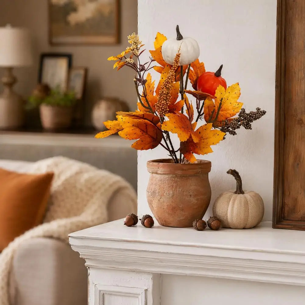 Bouquet d’Automne Artificiel – Citrouilles, Fleurs & Feuilles 🍂🎃