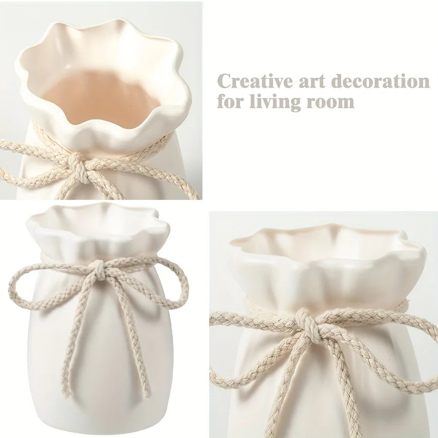 Vase décoratif en plastique bohème avec corde effet céramique