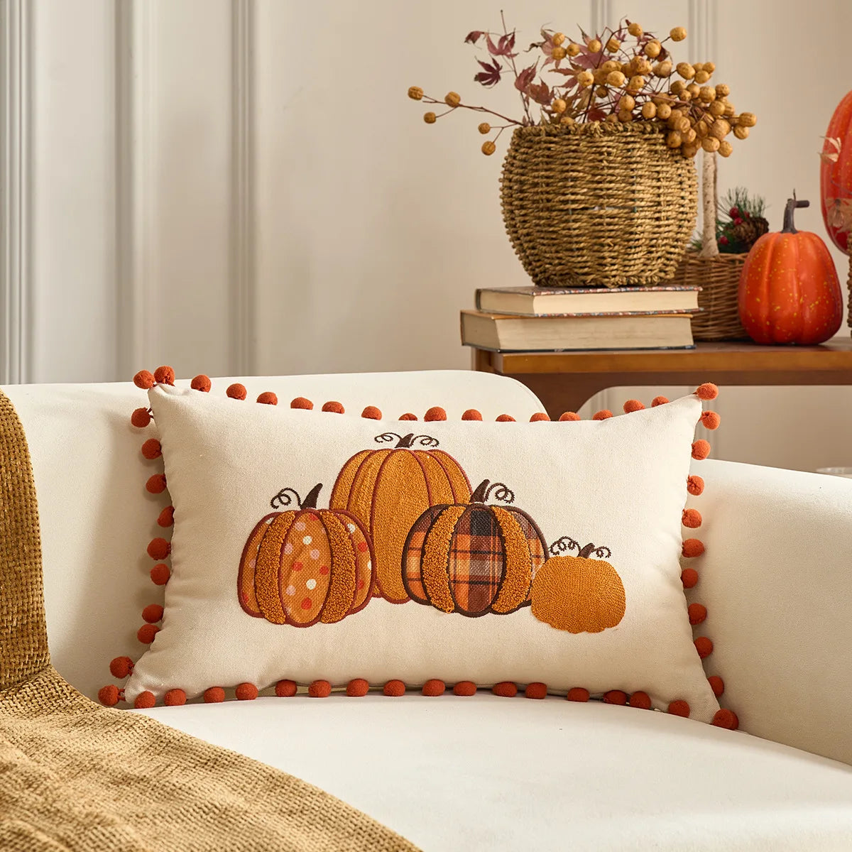 Housse de Coussin Citrouille – Collection Automne 🍂🎃