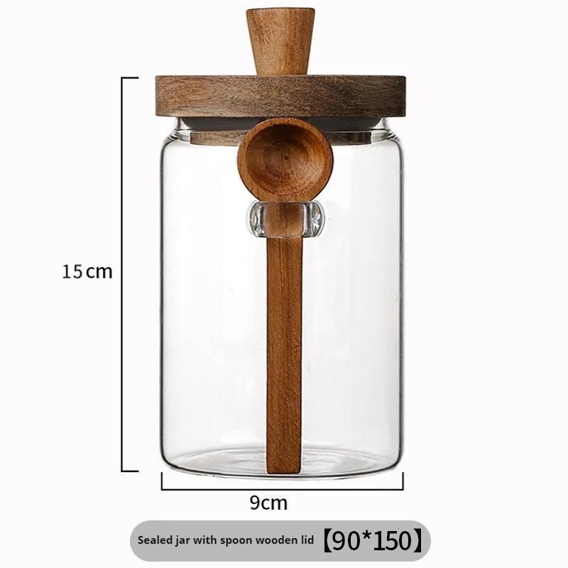 Bocal Hermétique en Verre avec Cuillère et Couvercle en Bois