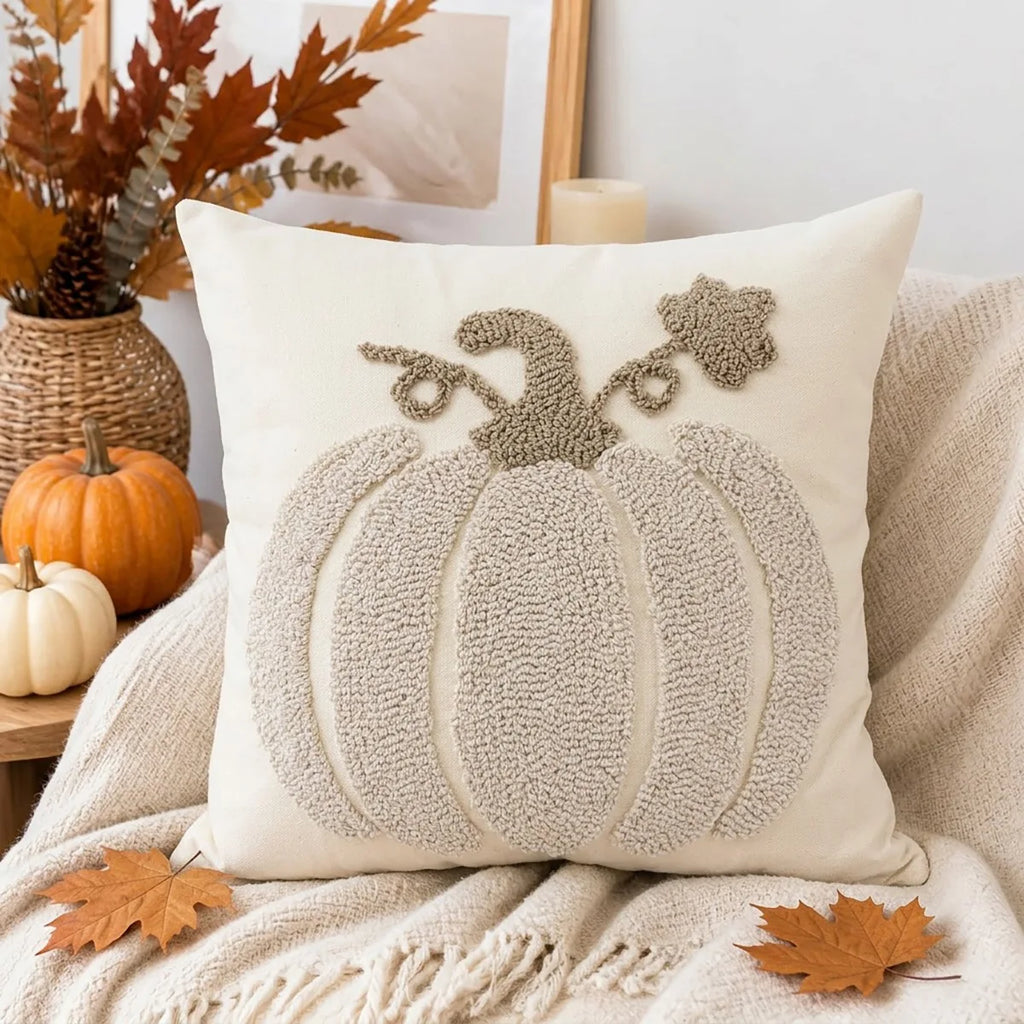 Housse de Coussin Citrouille Brodée – Automne 🎃🍂