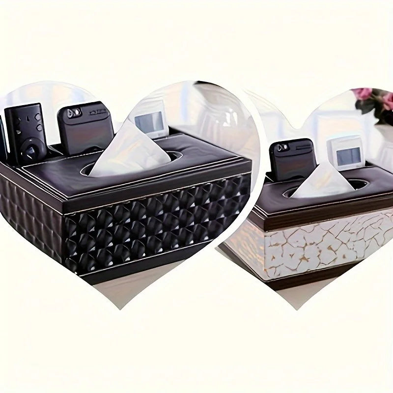 Boîte à mouchoirs chic en similicuir avec porte-télécommandes
