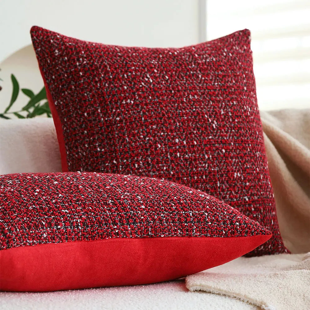 Housse de coussin de Noël rouge, effet tricoté