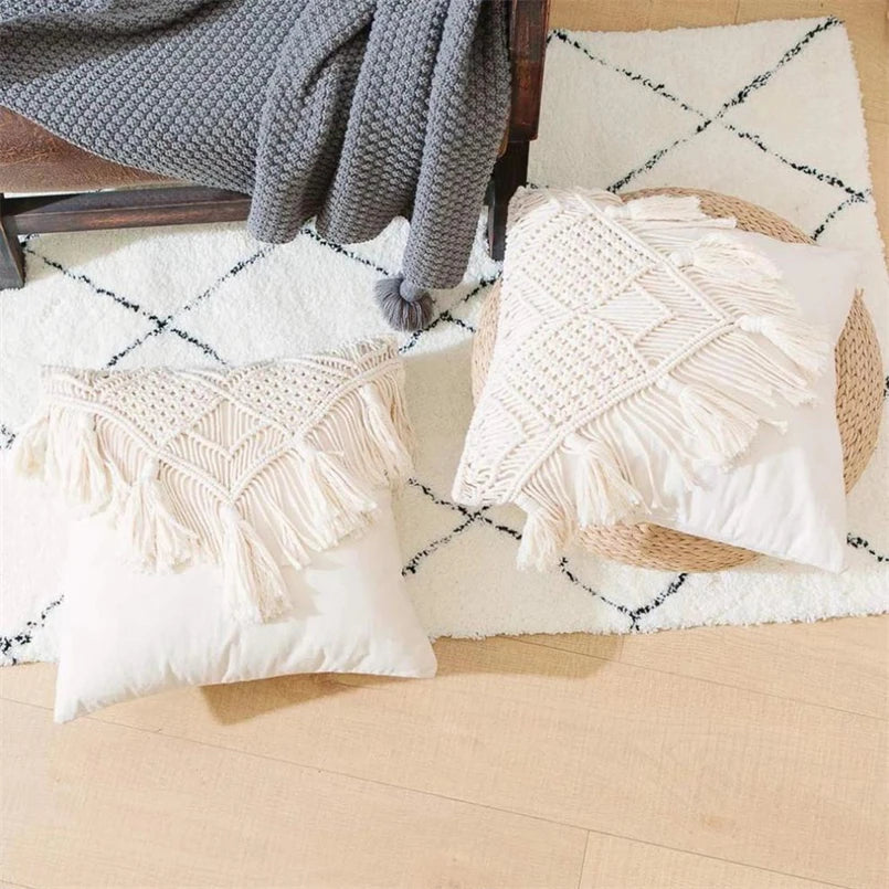 Housse de coussin bohème à franges 🤍
