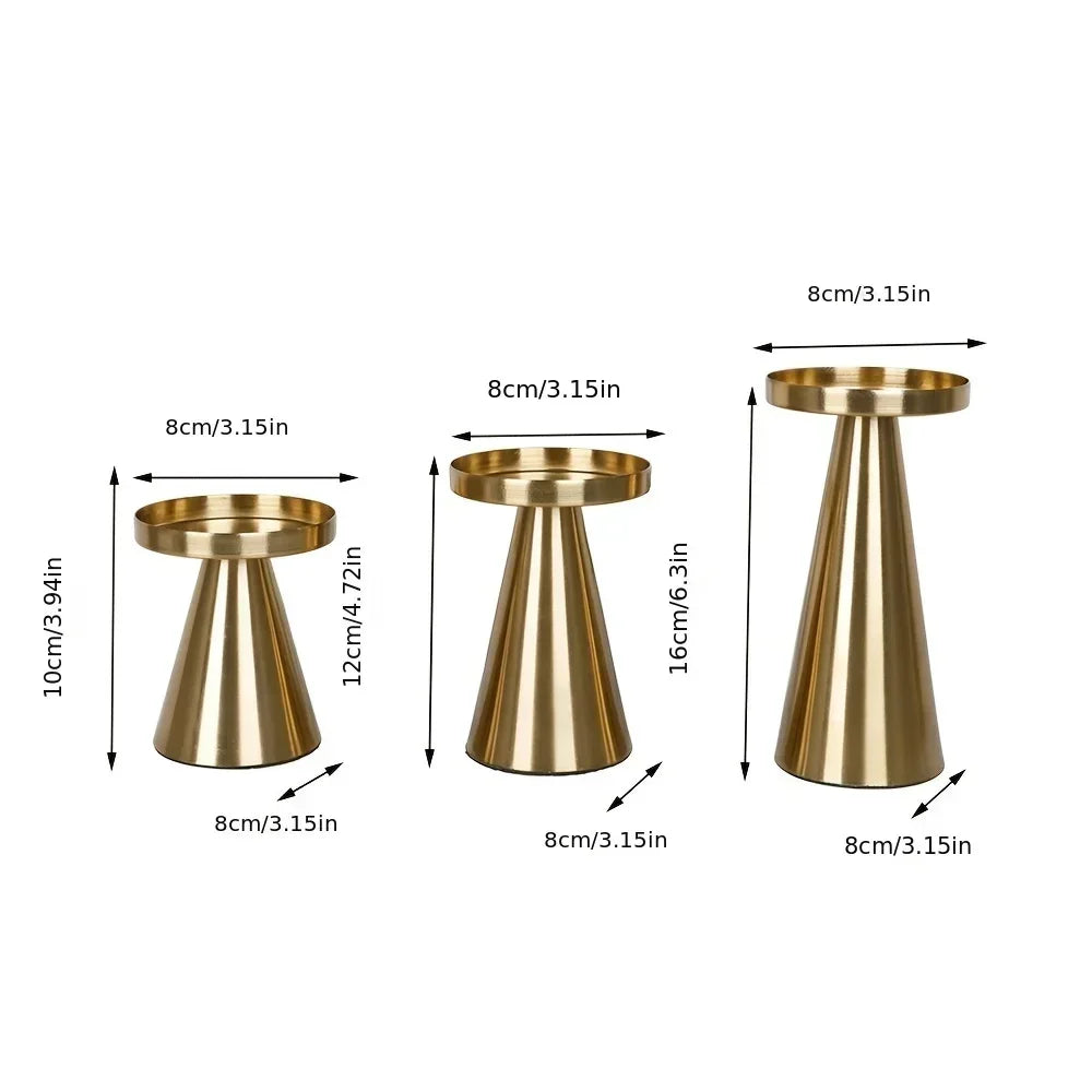 Lot de 3 Bougeoirs Dorés en Métal – Décoration Élégante et Moderne