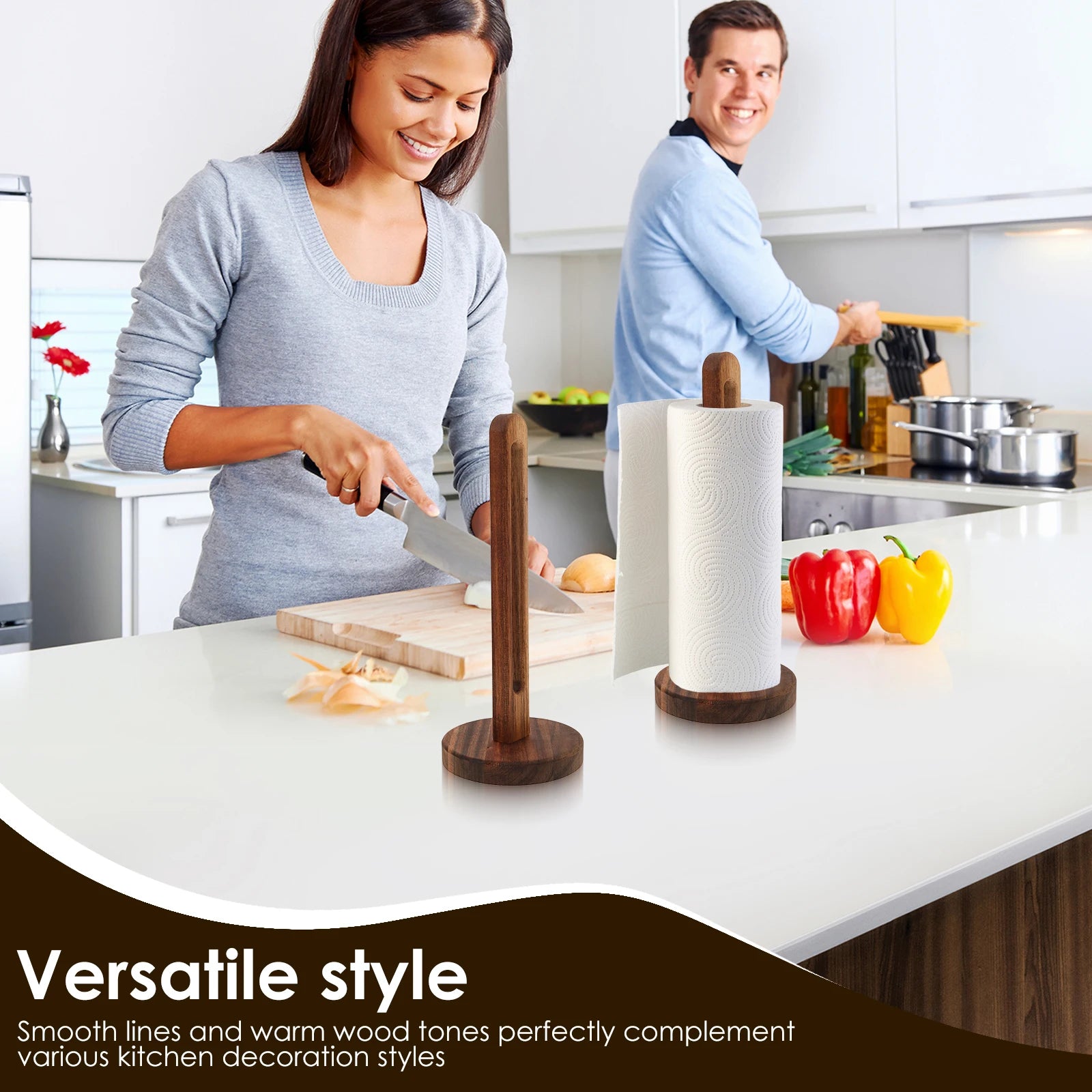 Porte Essuie-Tout en Bois – Support Élégant et Stable pour Cuisine