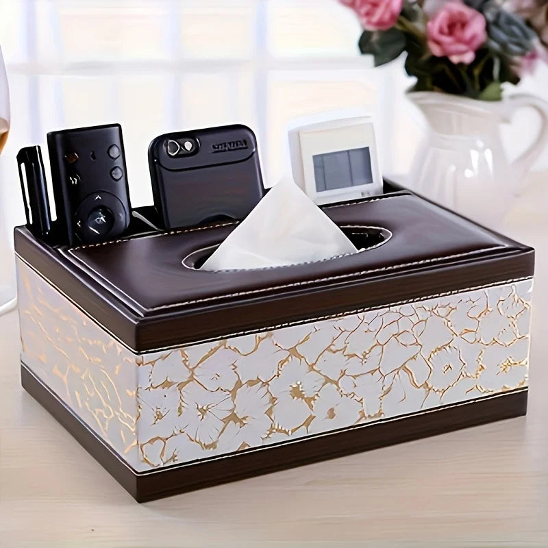 Boîte à mouchoirs chic en similicuir avec porte-télécommandes
