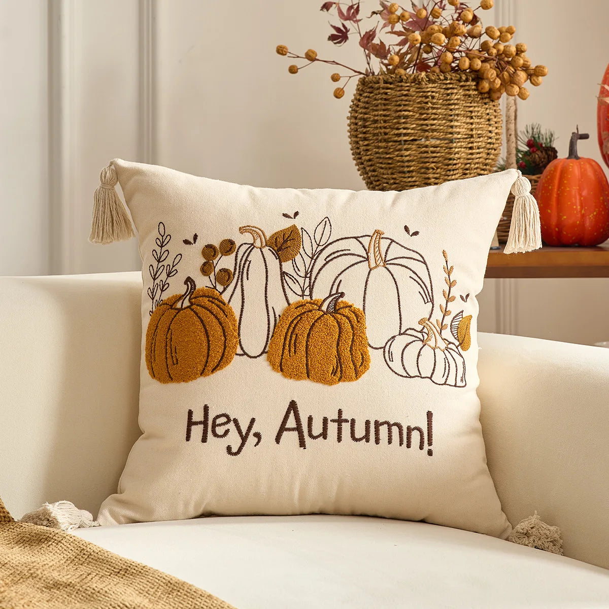 Housse de Coussin Citrouille – Collection Automne 🍂🎃