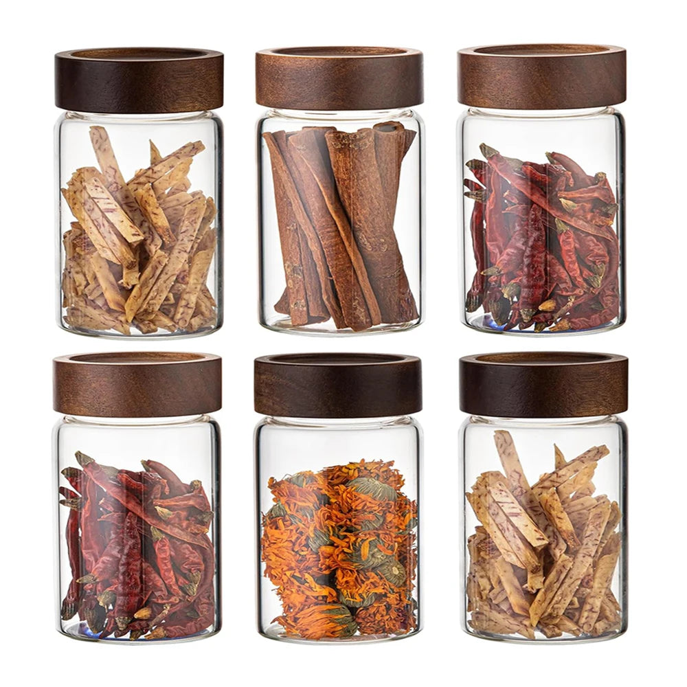 Lot de Bocaux Hermétiques en Verre avec Couvercle en Bois