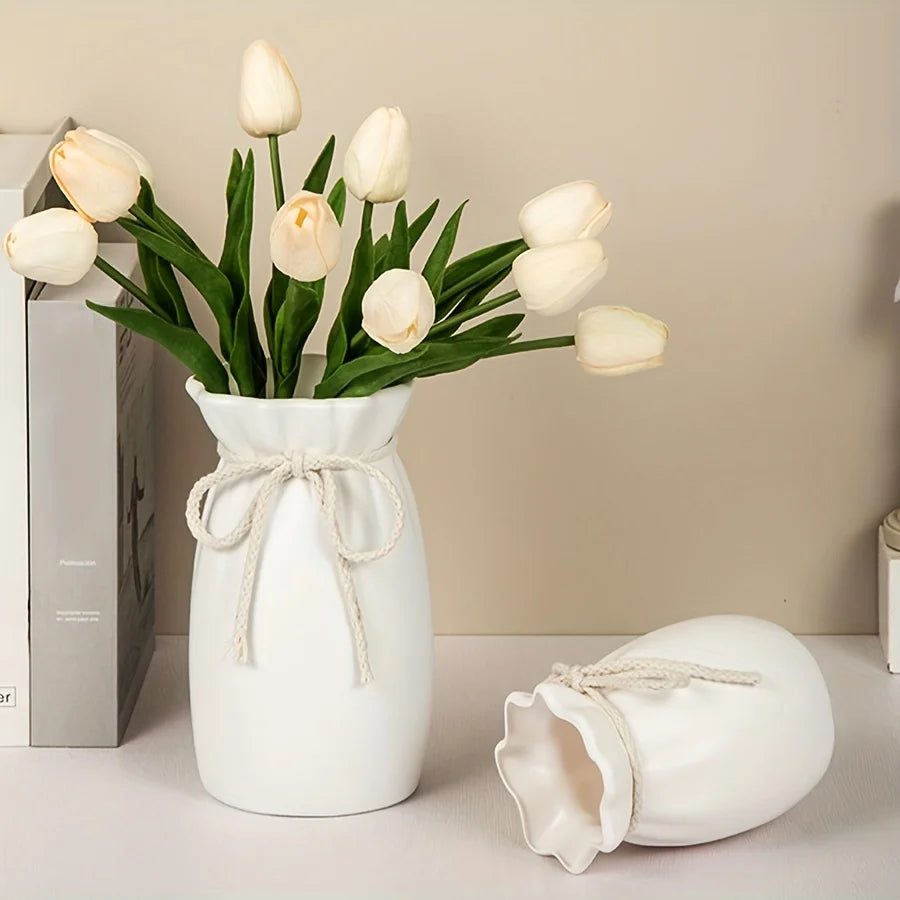 Vase décoratif en plastique bohème avec corde effet céramique