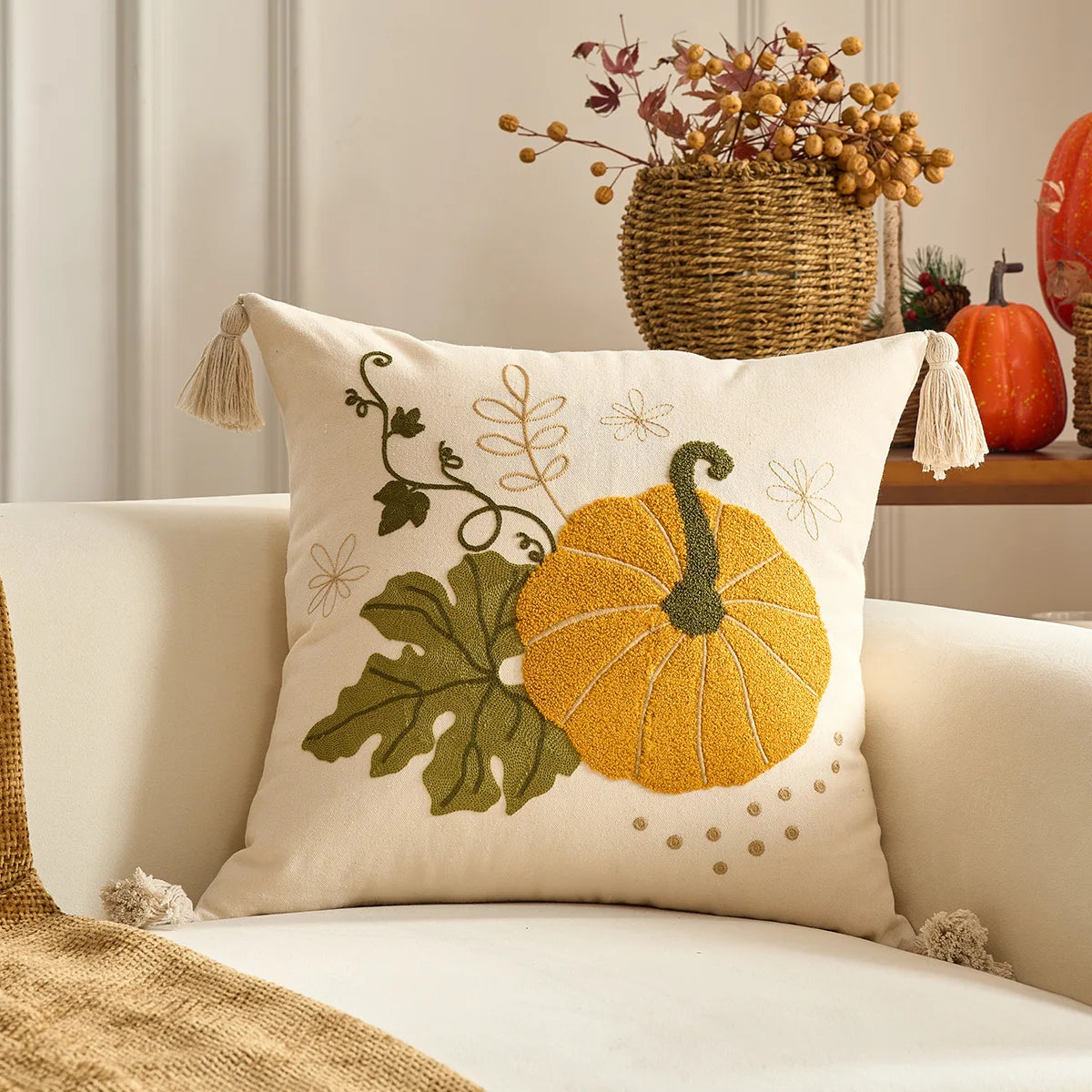 Housse de Coussin Citrouille – Collection Automne 🍂🎃