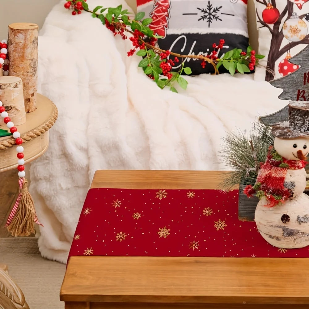 Chemin de table de Noël – Sapins et flocons