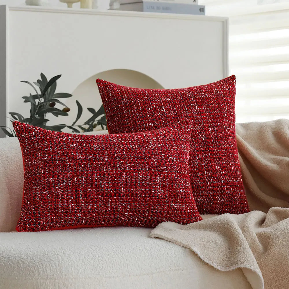 Housse de coussin de Noël rouge, effet tricoté