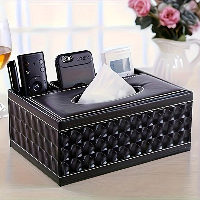Boîte à mouchoirs chic en similicuir avec porte-télécommandes