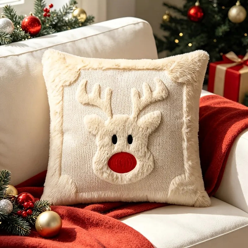 Housse de coussin de Noël renne crème 45 × 45 cm