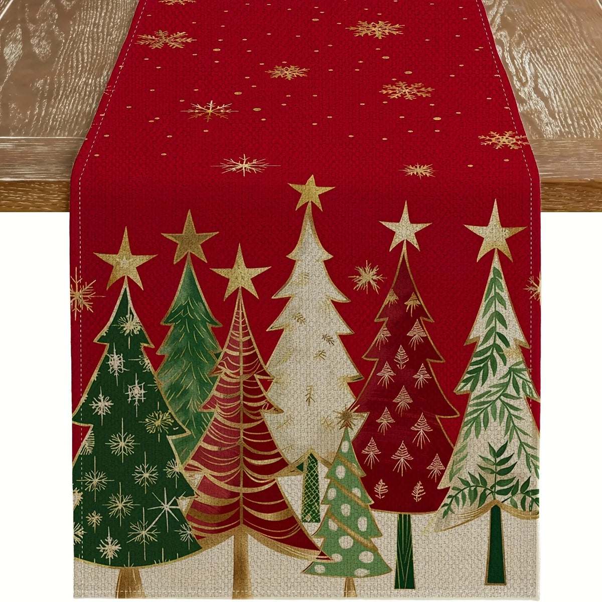 Chemin de table de Noël – Sapins et flocons