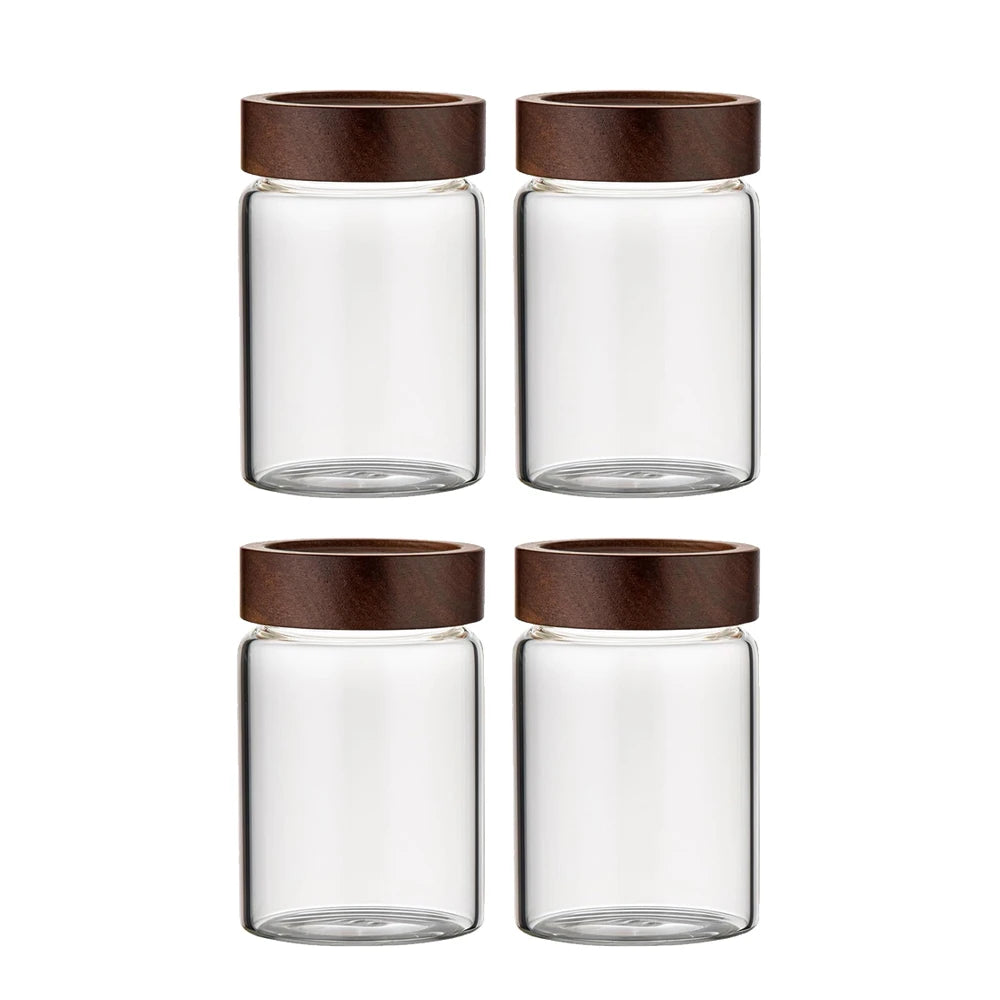 Lot de Bocaux Hermétiques en Verre avec Couvercle en Bois