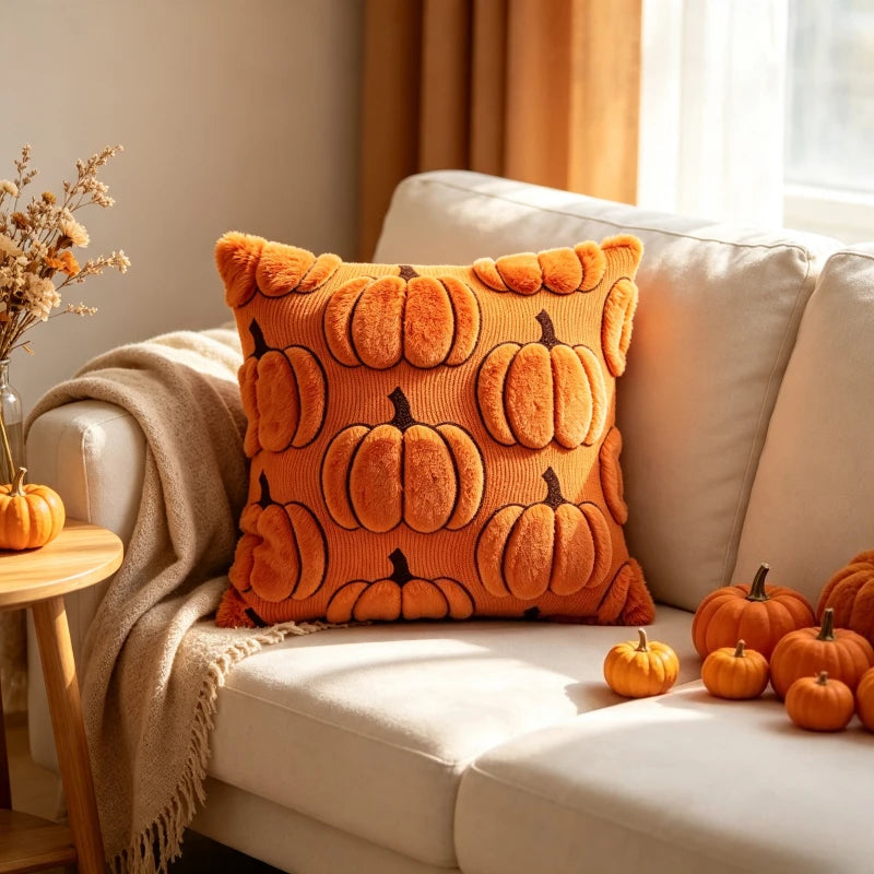 Housse de Coussin Citrouille 3D – Automne 🎃🍂