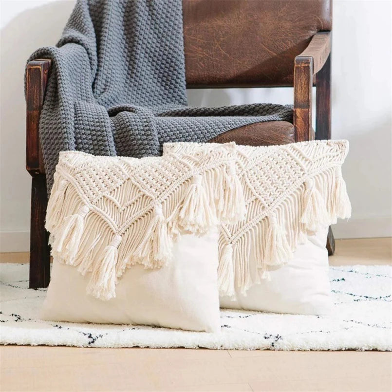 Housse de coussin bohème à franges 🤍