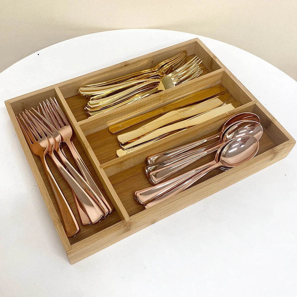 Organisateur de tiroir à couverts en bambou extensible
