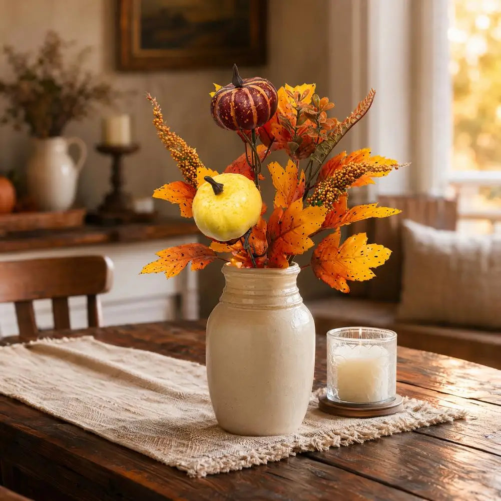 Bouquet d’Automne Artificiel – Citrouilles, Fleurs & Feuilles 🍂🎃