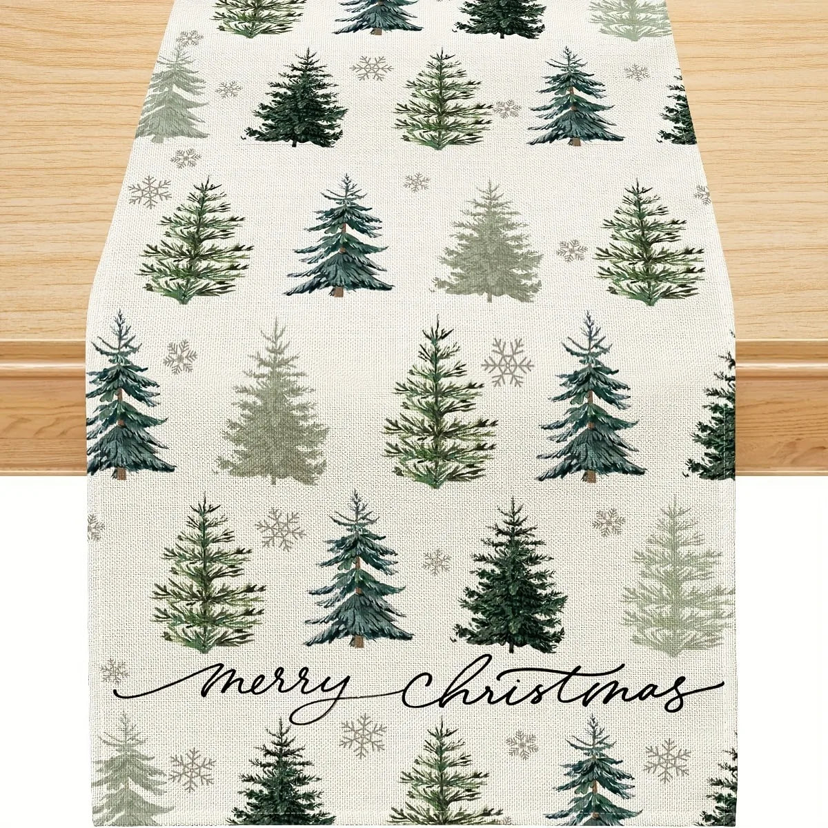 Chemin de table de Noël – Sapins et flocons