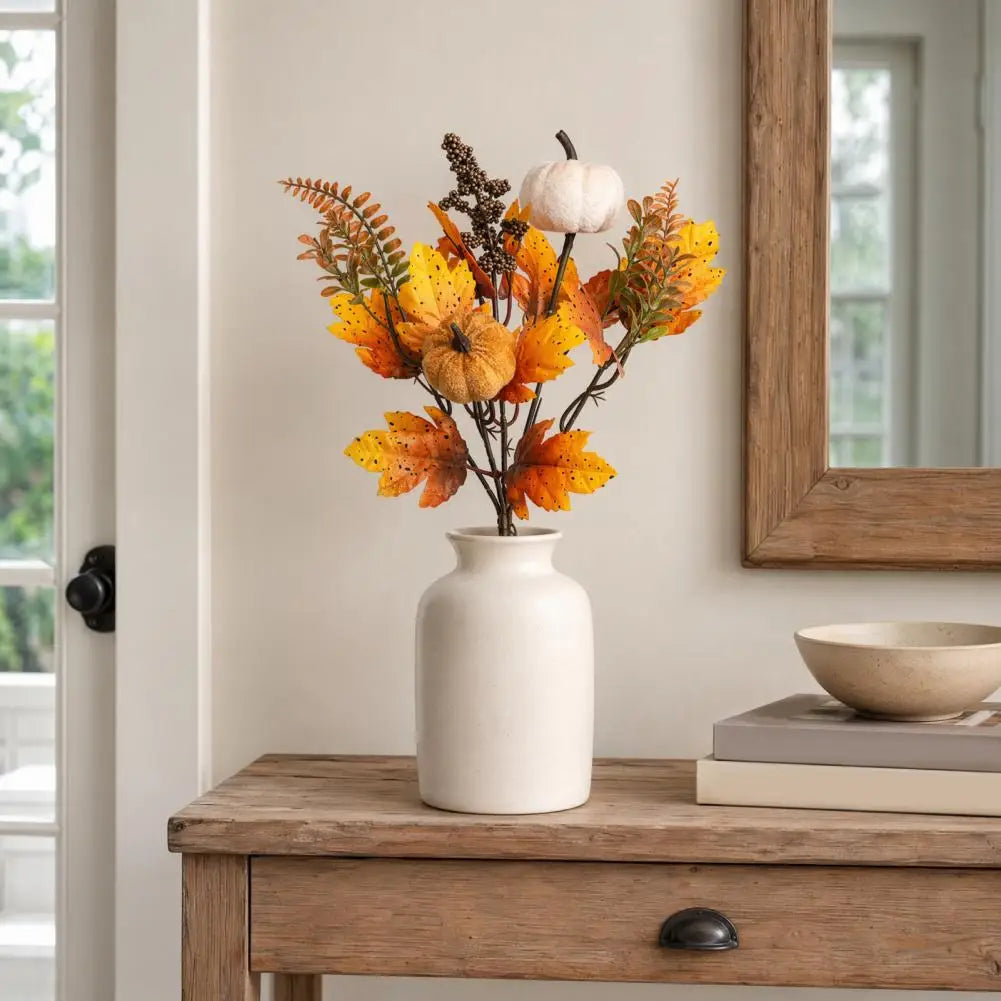 Bouquet d’Automne Artificiel – Citrouilles, Fleurs & Feuilles 🍂🎃