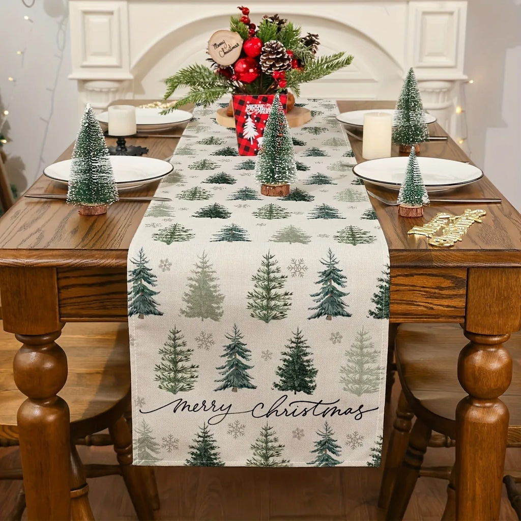 Chemin de table de Noël – Sapins et flocons