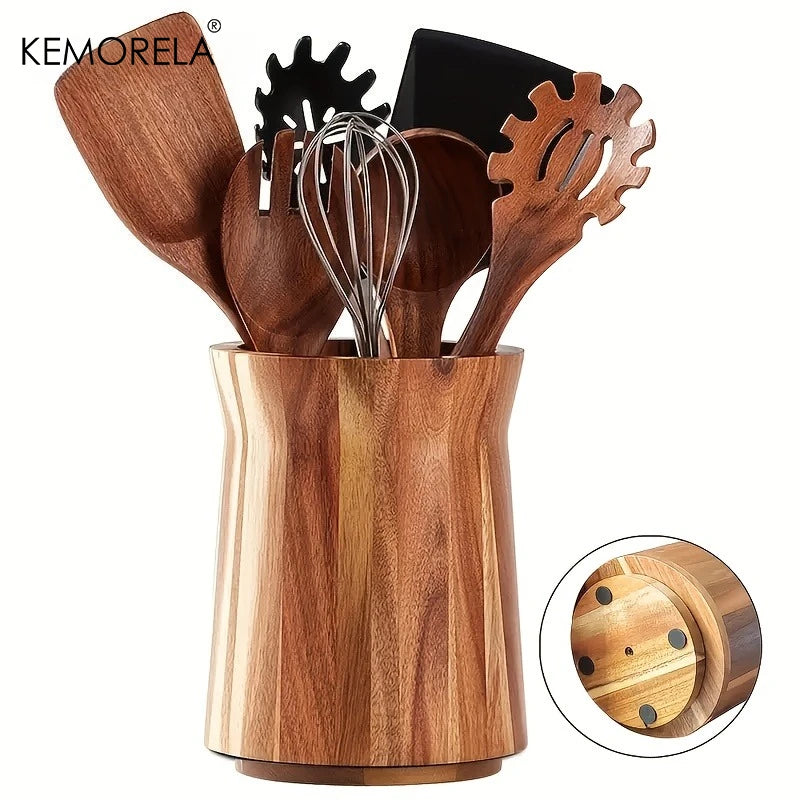 Porte-Ustensiles Rotatif en Bois 360° – Organisateur de Cuisine Élégant