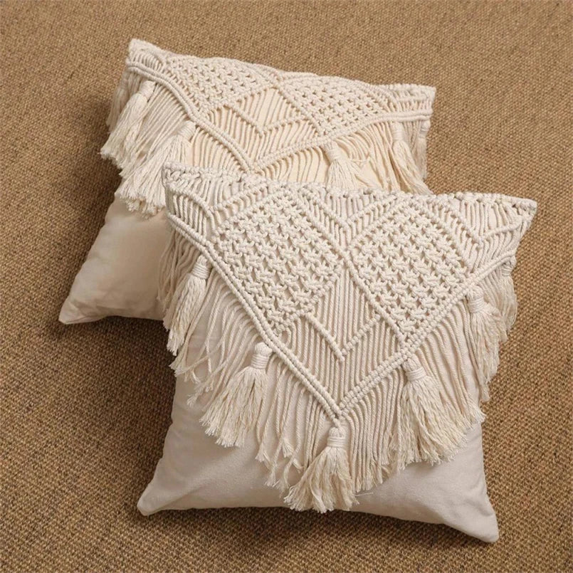 Housse de coussin bohème à franges 🤍